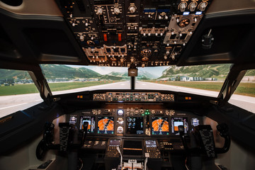 Empty pilot seats because of coronavirus. Flight suspended for long time. Stop traffic. Save...