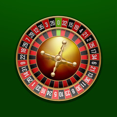 Vector classic European roulette placed on an endless green surface. Red & Black Betting casino squares. Winning money. Losing at gambling. classic casino roulette and green table.