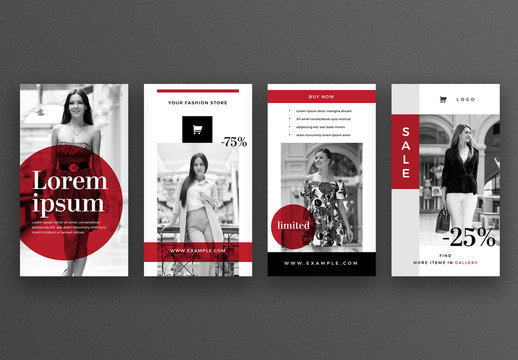 Social Media Stories Layout Set with Red Overlays