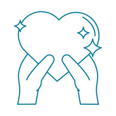 happy friendship day celebration hand with glowing heart romantic line style icon