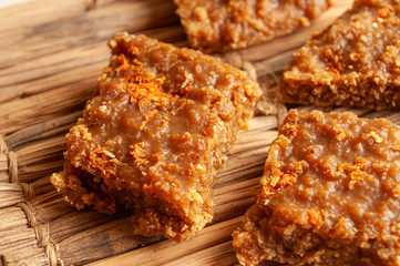 Sweet cocada of with raparura honey. Traditional dessert from northeastern Brazil