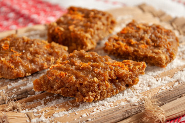 Sweet cocada of with raparura honey. Traditional dessert from northeastern Brazil