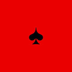 Poker playing card suit Spades outline shape single icon. Spades suit deck of playing cards used for ace in Las Vegas royal casino. Single icon illustration isolated on red. Drawing pic for tattoo.