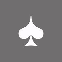Fototapeta premium Poker playing card suit Spades outline shape single icon. Spades suit deck of playing cards used for ace in Las Vegas royal casino. Single icon illustration isolated on gray. Drawing pic for tattoo.