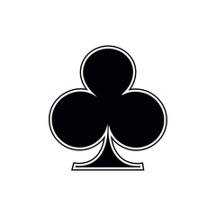 Poker playing card suit clover outline shape single icon. Clubs suit deck of playing cards used for ace in Las Vegas royal casino. Single icon illustration isolated on white. Drawing pic for tattoo.