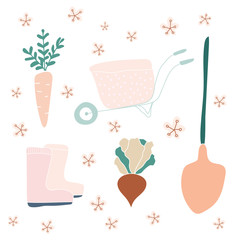 Set of hand drawn garden elements. - vector