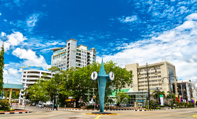 Memorial Clock in the centre of Bandar Seri Begawan, Brunei - obrazy, fototapety, plakaty