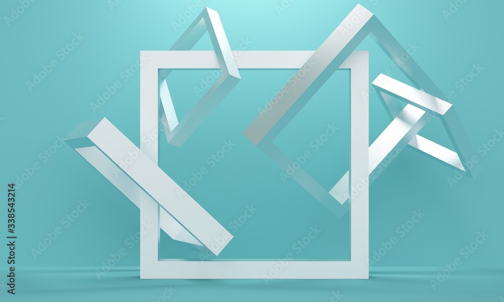 Poster square silver frame on a blue background. minimalist backdrop design for product promotion. 3d rende
