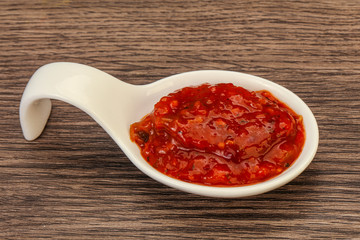 Tomato spicy sauce in the bowl