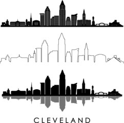 CLEVELAND OHIO City Skyline Silhouette Cityscape Vector - obrazy, fototapety, plakaty