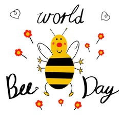 World bee day illustration. Cute little bee. Design Template. 
