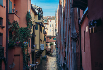 Fototapeta na wymiar So called Little Venice water canal in historic part of Bologna city, Italy
