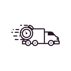 fast delivery concept, delivery van and chronometer icon, line style