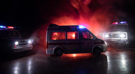 ambulance car on blured background. Ambulance auto paramedic emergency.