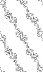 Stylish white  floral kalamkari ornament pattern on black background. Vector surface design for fabric, apparel textile, book, interior, wallpaper