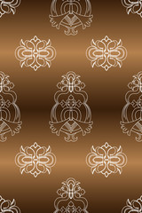 White ornament on gold background Wallpaper in the style of Baroque. Seamless vector for fabric, packaging