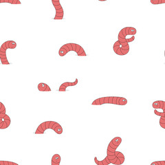 Seamless pattern with cute worm. Vector illustration.