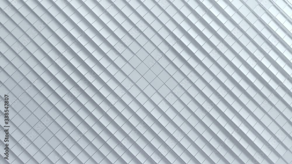 Poster white dynamic tiles. motion design pattern. 3d loop animation. mosaic surface with wavy ripples. 4k 