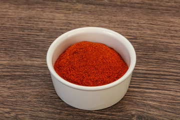 Dry paprika powder in the bowl