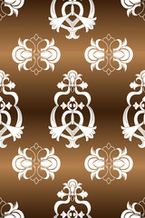 White ornament on gold background Wallpaper in the style of Baroque. Seamless vector for fabric, packaging