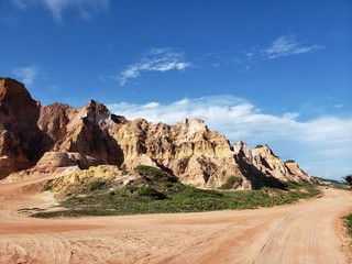 falésias, caminho, no deserto, árido