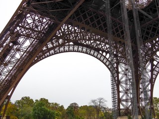 Fototapeta na wymiar Fragment of the Eiffel Tower, Paris, France, deserted, no tourists, self-isolation, quarantine, stay at home