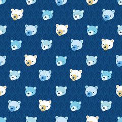 Bears seamless vector pattern in blue colors. Cildish surface print design. For nursery fabrics, greeting cards, wrapping paper, scrapbooking, and packaging.
