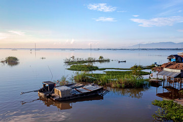 Fototapeta na wymiar One morning on a flooded field in Tinh Bien, Vietnam