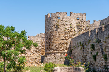 Fototapeta premium Old fortification of Rhodes town on summer day. Dodecanese, Greece