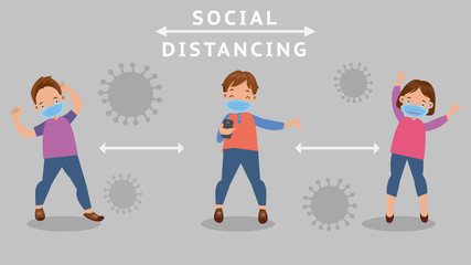 Social distancing people child keeping distance for infection risk and disease concept crisis situation that we’re all experiencing around the world due to the coronavirus outbreak.