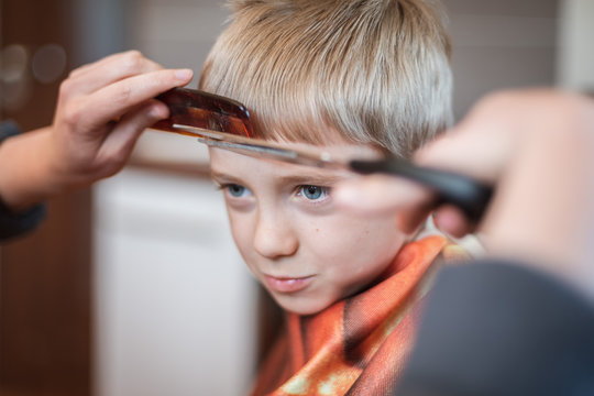 Little Boy Has His Haircut At Home