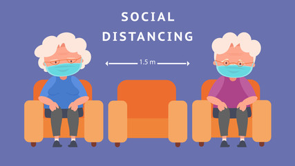 Social distancing people elderly keeping distance for infection risk and disease concept crisis situation that we’re all experiencing around the world due to the coronavirus outbreak.