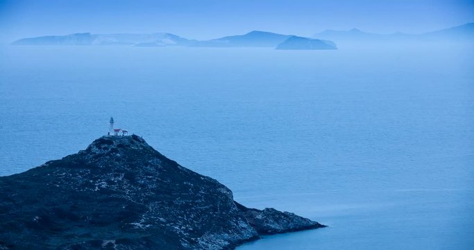 Knidos ( Deveboynu Feneri) Lighthouse on the hill/'Tekir burnu' region in the Datca town, Mugla-TURKEY. 4K Timelapse