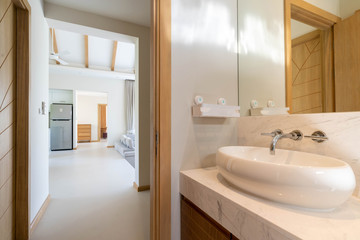 Interior design of bathroom and shower of pool villa, house, home, condo and apartment