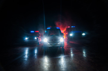 ambulance car on blured background. Ambulance auto paramedic emergency.