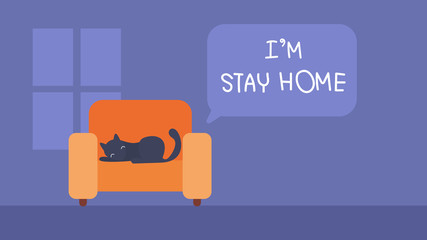 Stay at home concept crisis situation that we’re all experiencing around the world due to the coronavirus outbreak,cat sleeps on the sofa in a relaxed mood.