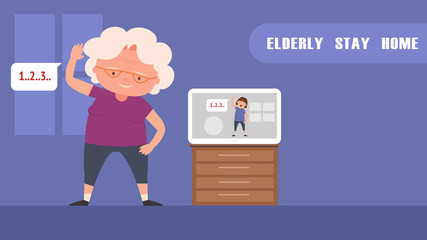 Stay at home concept crisis situation that we’re all experiencing around the world due to the coronavirus outbreak,Elderly exercise at home.