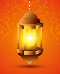 ramadan kareem poster with lantern hanging vector illustration design
