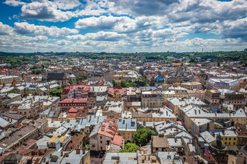 Fototapeta na wymiar Old Town seen from a City Hall in Lviv, Ukraine