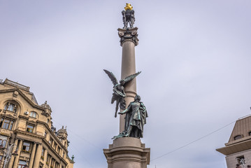 Statue of Polish poet Adam Mickiewicz in the historic part of Lviv, Ukraine