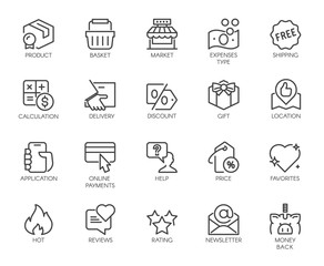 Outline Icons Set Shopping, E-commerce, Online Store