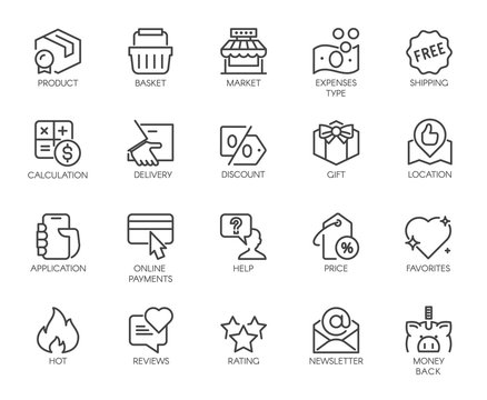 Outline Icons Set Shopping, E-commerce, Online Store
