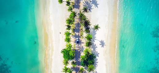 Aerial View Of Road And Two Beautiful Tropical Beaches