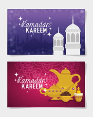 set of ramadan kareem posters with decoration vector illustration design