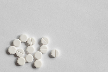 white pills on white background. drugs isolated white copy space. healthcare medicine concept,...