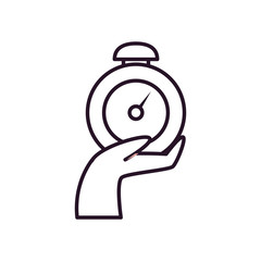 fast delivery concept, hand holding a clock icon, line style