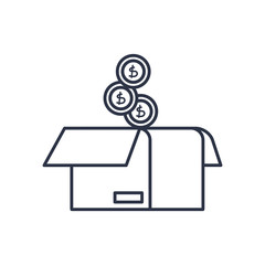 charity donations concept, money coins and box icon, line style