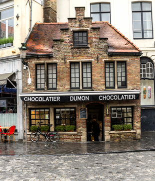 Bruges, Belgium : Traditional chocolate shop, Belgian chocolate production is a major industry since the 19th century, today it forms an important part of the nation's economy and culture