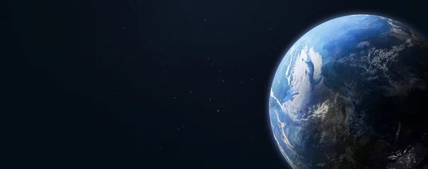 Foto op Canvas Aardeplaneet in donkere ruimte op achtergrond. Breed sci-fi behang met hoge resolutie. Elementen van deze afbeelding geleverd door NASA © dimazel