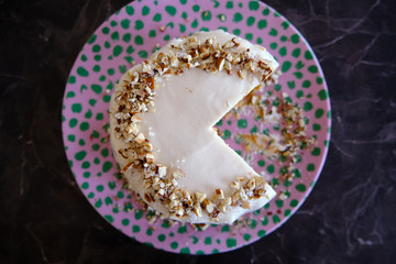 Homemade healthy carrot cake, white frosting, delicious cake, cake slice